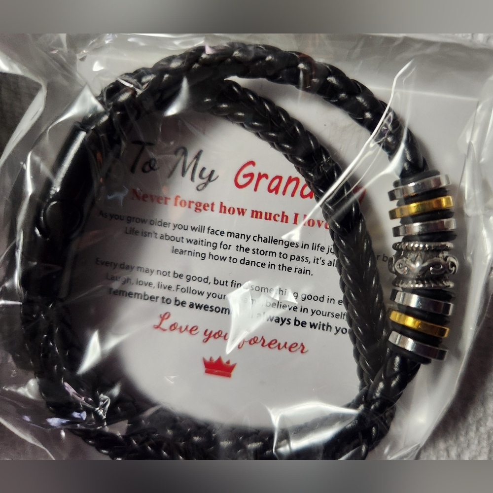 MACY'S, LEATHER BLACK BRAIDED BRACELET, TO MY GRANDSON